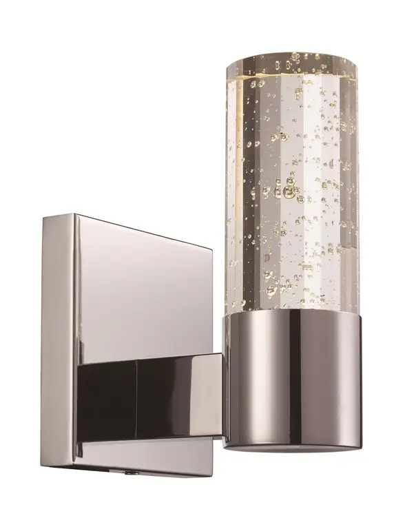 1 Light Wall Lantern in Polished Chrome with Seeded Glass