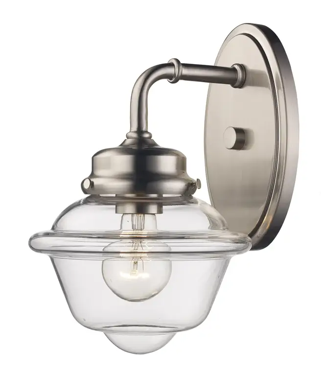 1 Light Wall Sconce in Brushed Nickel with Clear Glass