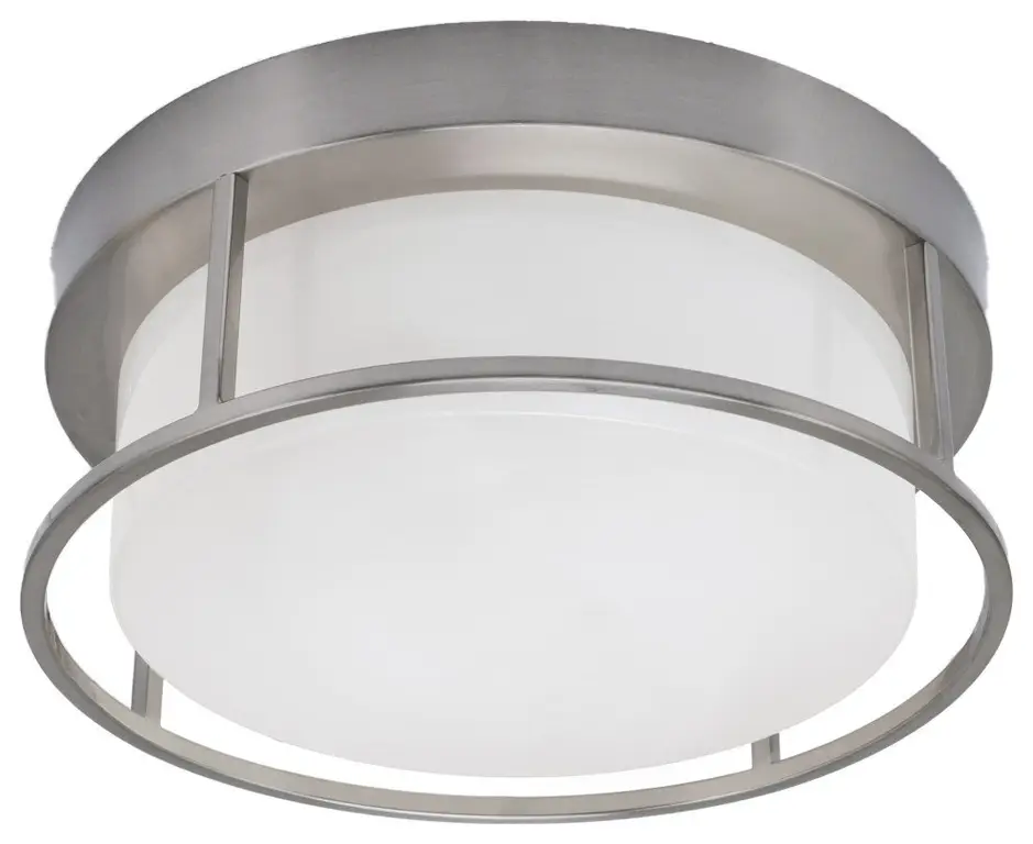 12" 2-Light Flush Mount Light, Brushed Nickel, White Marble Glass