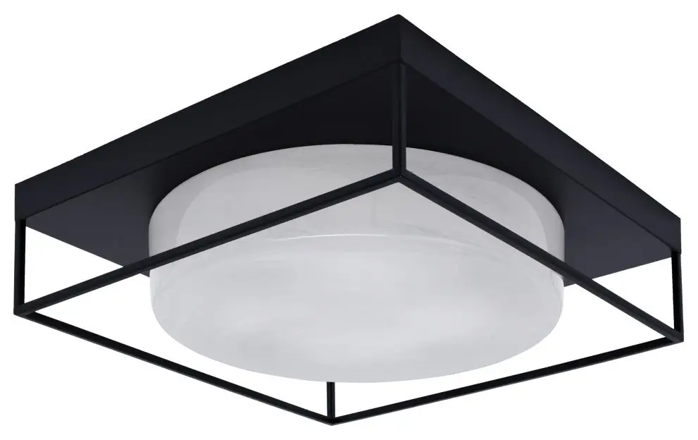 18" 4-Light Flush Mount Light, Matte Black, White Marble Glass