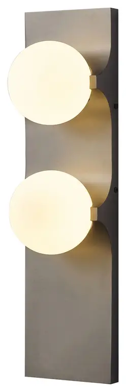 2-Light Black Stainless Steel Wall Sconce With White Glass Shades