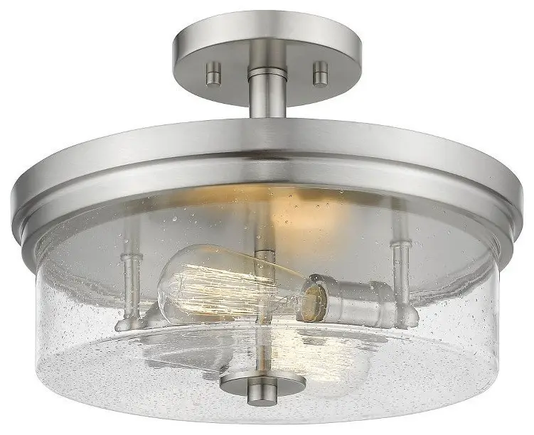 2 Light Semi-Flush Mount in Art Moderne Style - 13 Inches Wide by 9.75 Inches