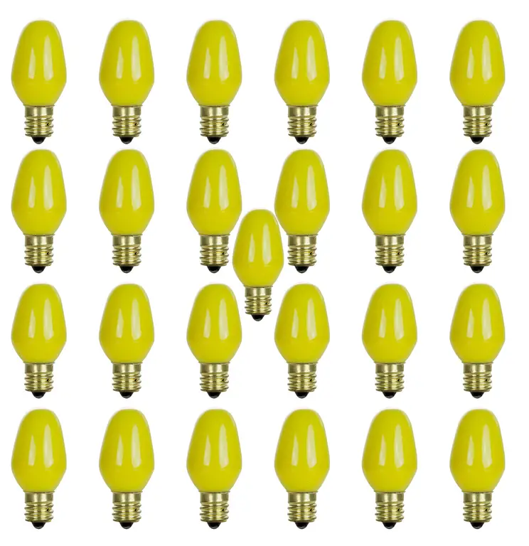 25 Pack Sunlite C7 Yellow Night Light, 7W, 120V, Candelabra Base, 2000 Hrs.
