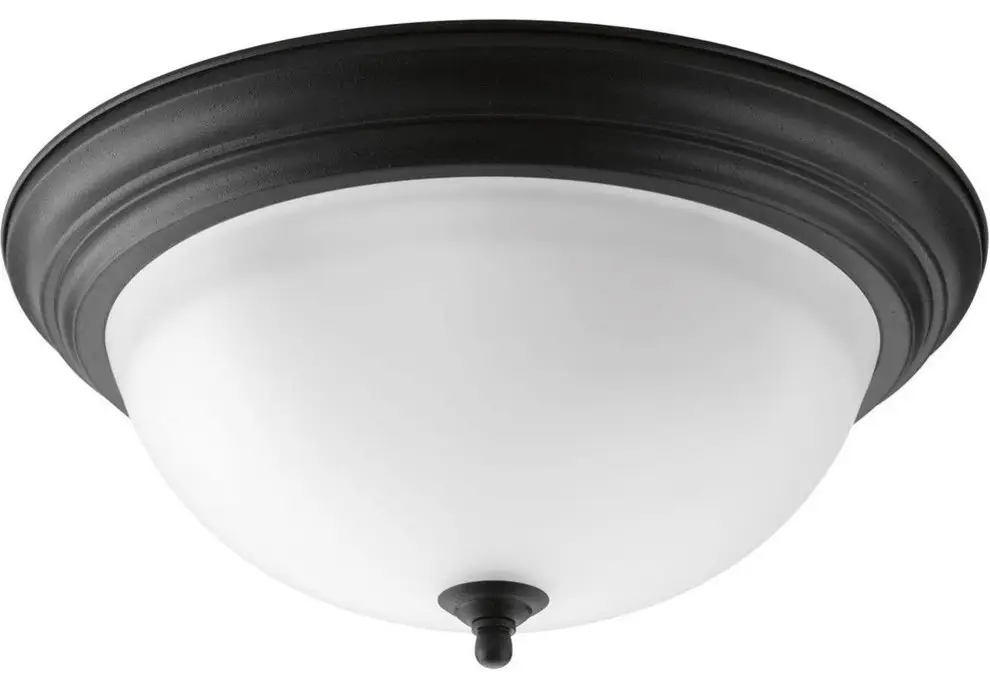 3-Light Flush Mount, Forged Black/Alabaster Glass