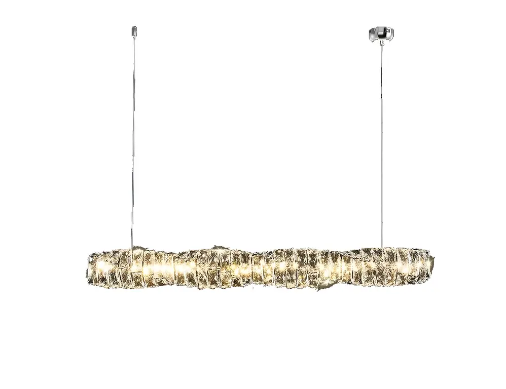 Alicante | Luxury Crystal Chandelier for Kitchen, Chrome, Short - L39.4" / L100cm, Round Ceiling Base, Warm Light / Non-Dimmable
