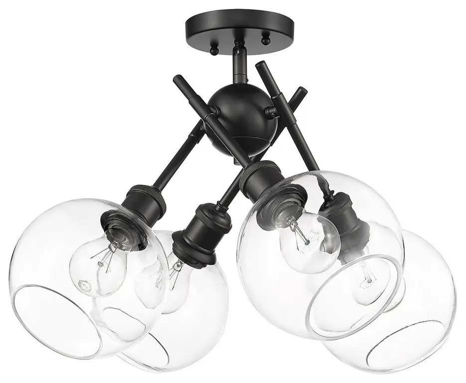 Axel BLK Semi-Flush, Matte Black With Clear Glass