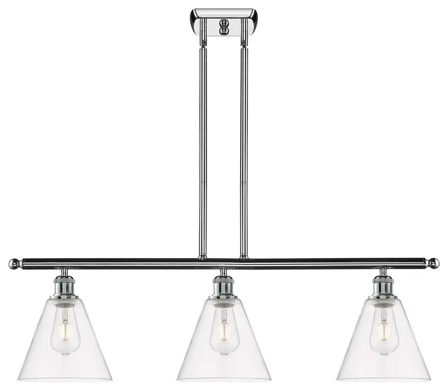Ballston Ballston Cone 3 Light Island Light, Polished Chrome, Clear Glass
