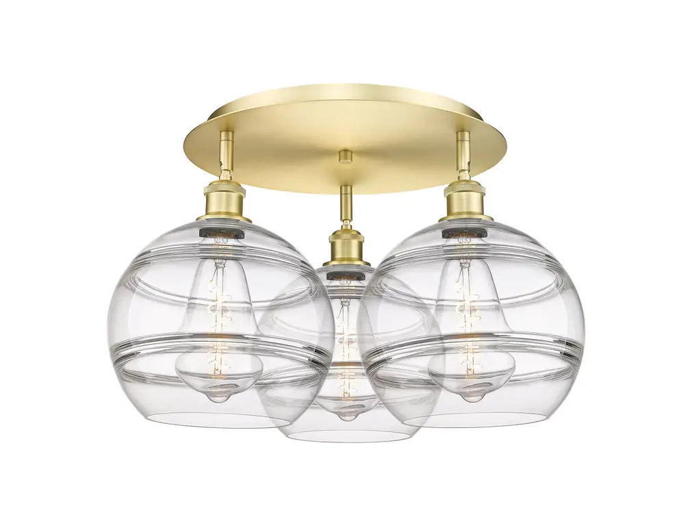 Ballston-Rochester 3-Light 22" Flush Mount, Satin Gold, Clear