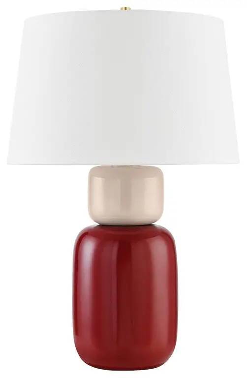 Batya 1-Light Table Lamp, Aged Brass/Ceramic Bordeaux Blush