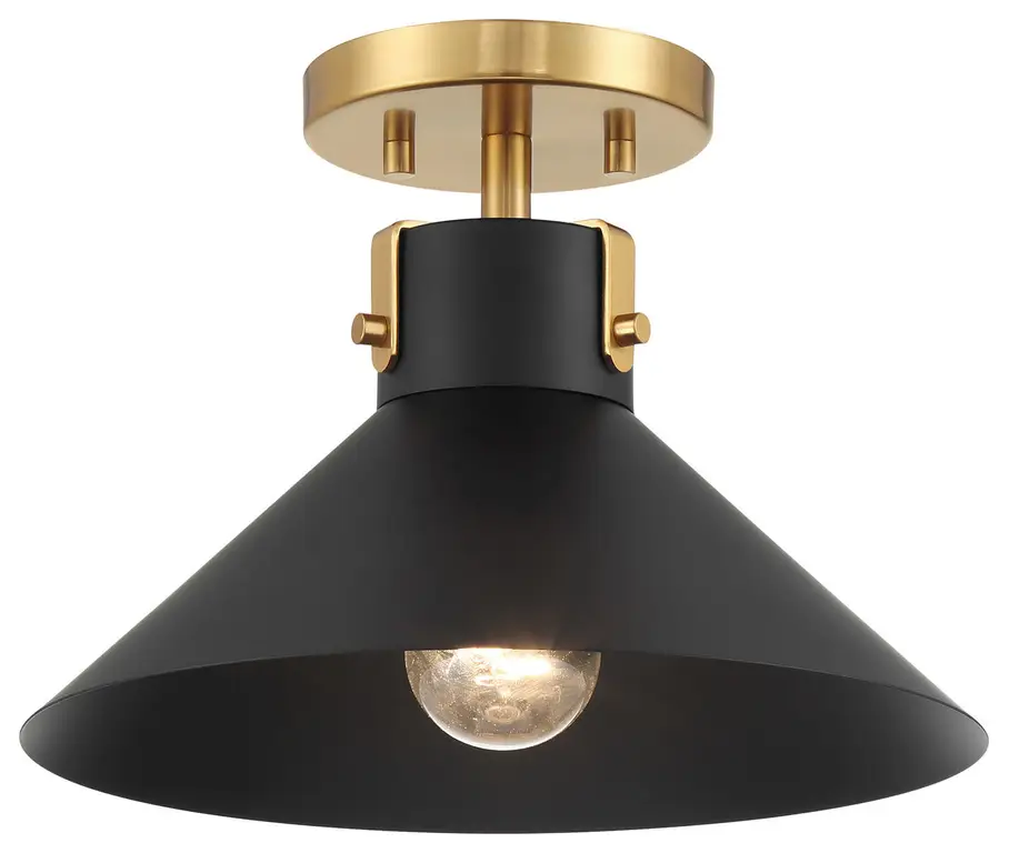 Bellevue SHCF87413 12"W Semi-Flush Ceiling Fixture - Matte Black / Natural