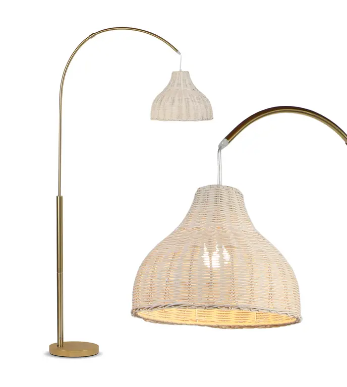 Brightech Lark Arc Floor Lamp With Hanging Wicker Shade