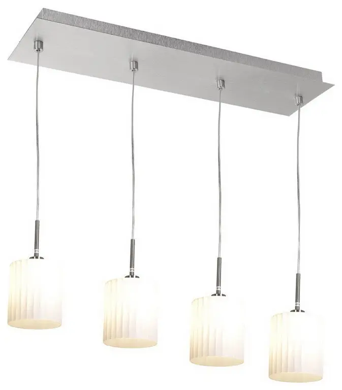 Brushed Steel and Scalloped Glass 4-Light Chandelier/Island Light