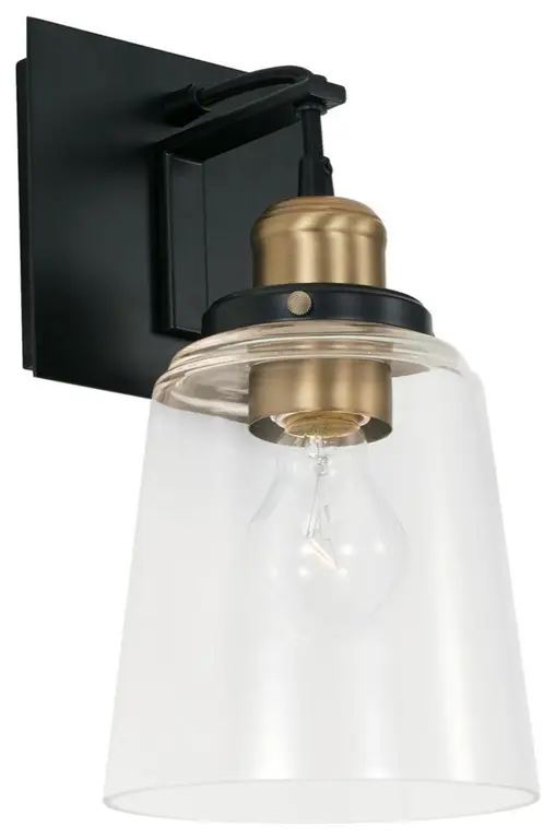 Capital Lighting Independent 1 Light Sconce 3711AB-135, Aged Brass and Black