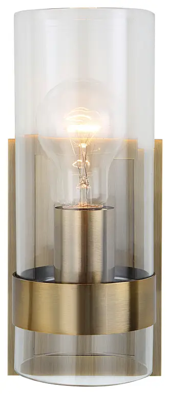 Classic Minimalist 1 Light Brass Gold Wall Sconce Glass Hurricane Cylinder