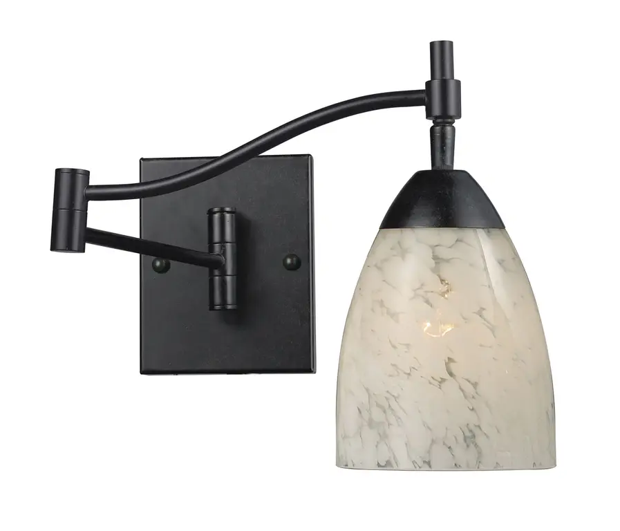 D Celina 1-Light Swingarm Sconce, Dark Rust and Snow White Glass