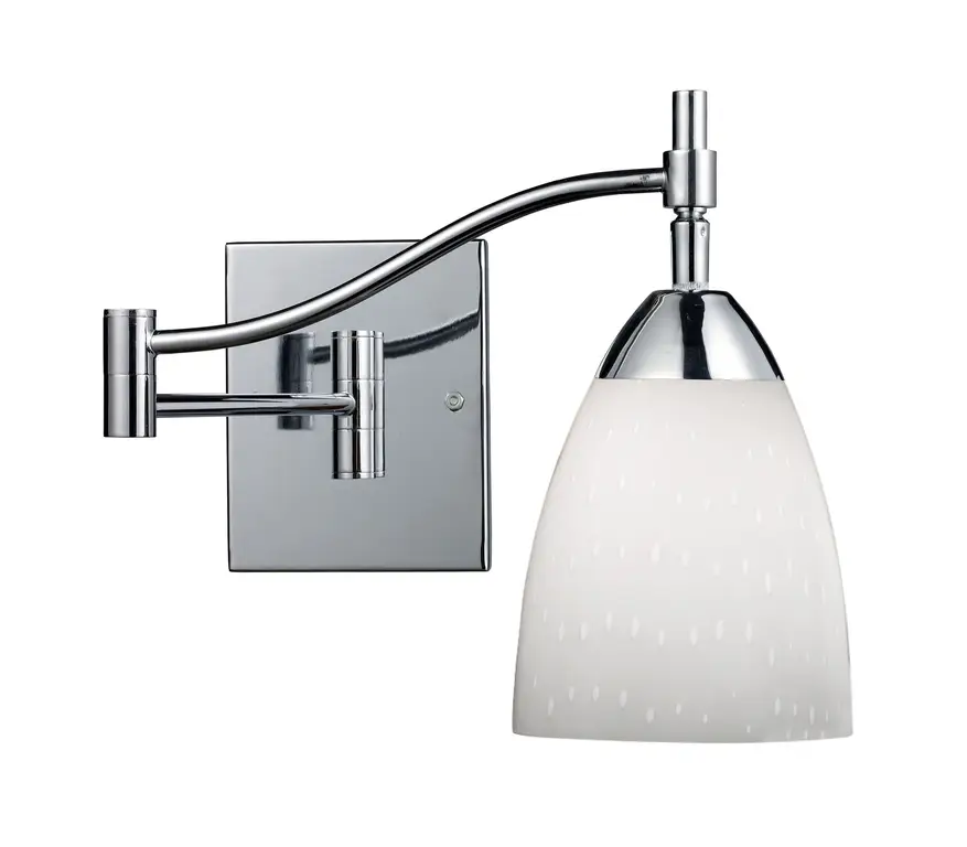 D Celina 1-Light Swingarm Sconce, Polished Chrome and Simple White Glass