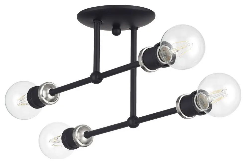 Delacroix 4-Light Black Large Semi-Flush with Brushed Nickel Accents