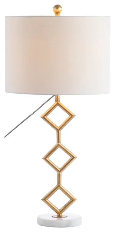 Diamante 29.5" Metal With Marble Base LED Table Lamp, Gold and White