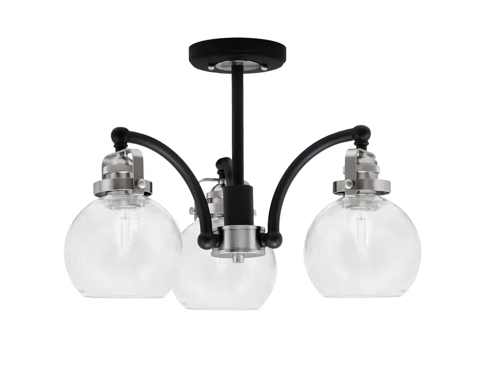 Easton 3 Light Semi-Flush, Matte Black & Brushed Nickel, 5.75" Clear Bubble