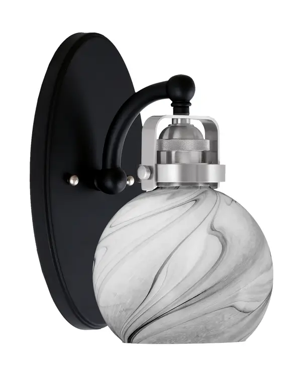 Easton Wall Sconce, Matte Black & Brushed Nickel, 5.75" Onyx Swirl Glass