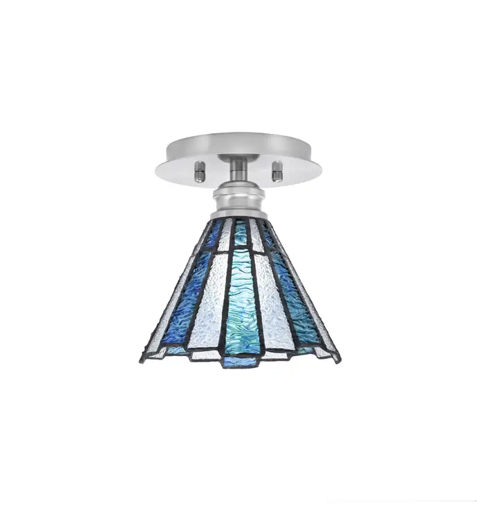 Edge 1 Light Semi-Flush, Brushed Nickel Finish, 7" Sea Ice Art Glass