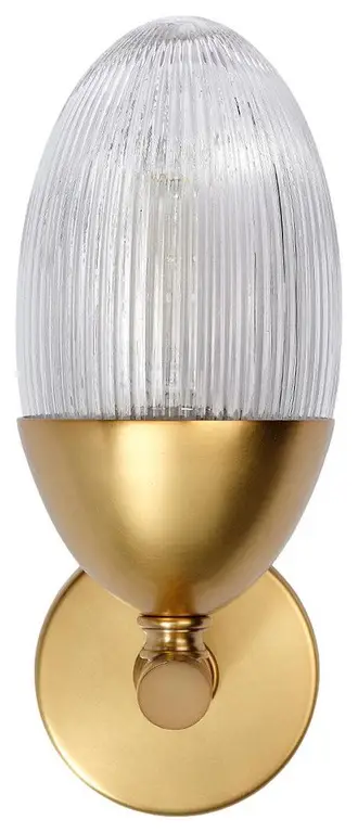 Elegant Clear Ribbed Glass Egg Shaped Oval Wall Sconce 13 in Antiqued Brass