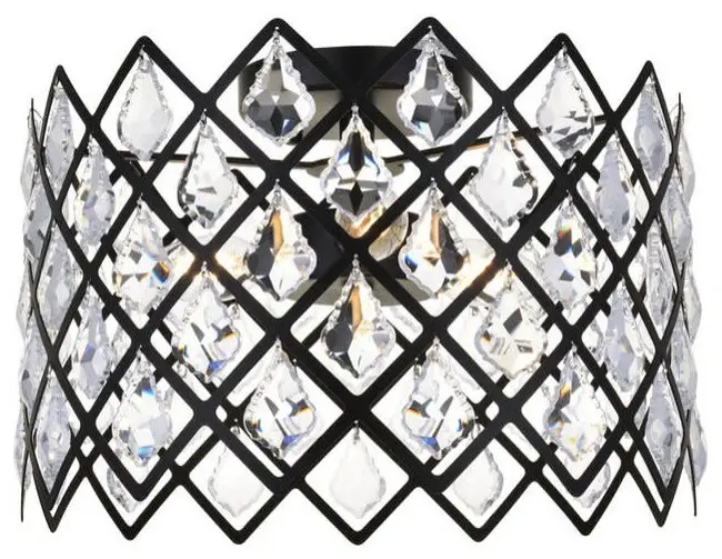Elegant Lighting 1110F13 Lyla 3 Light 13"W Semi-Flush Drum - Black
