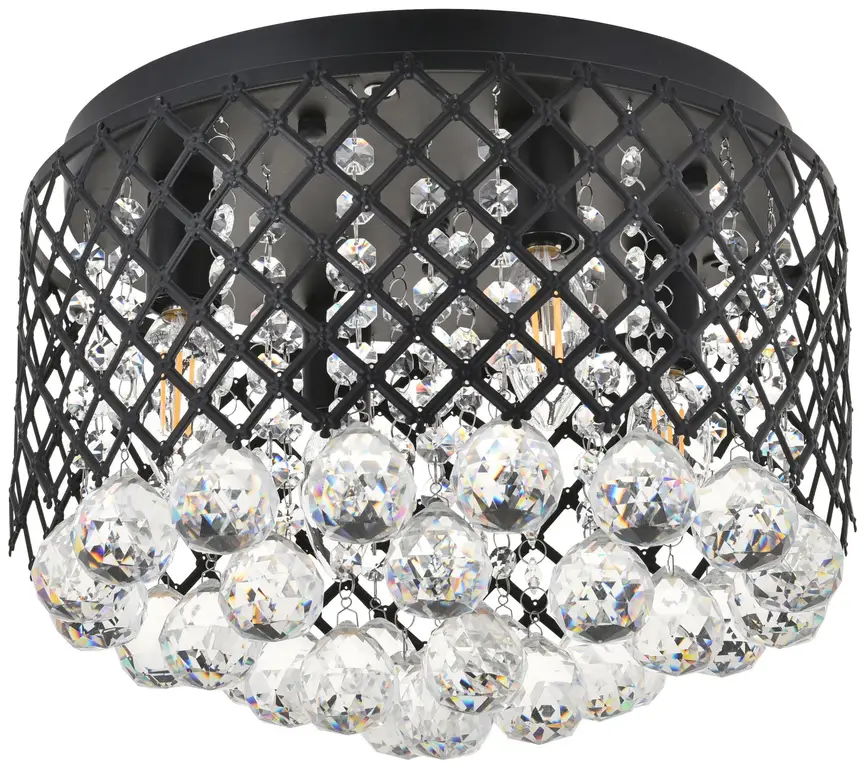 Elegant Lighting LD5010F13 Tully 4 Light 14"W Flush Mount Drum - Matte Black /