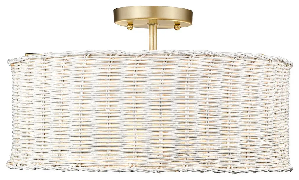Erma 3-Light Semi-Flush in Brushed Champagne Bronze with White Wicker