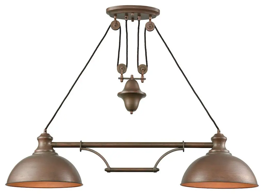 Farmhouse 2 Light Pulldown Island Light, Tarnished Brass