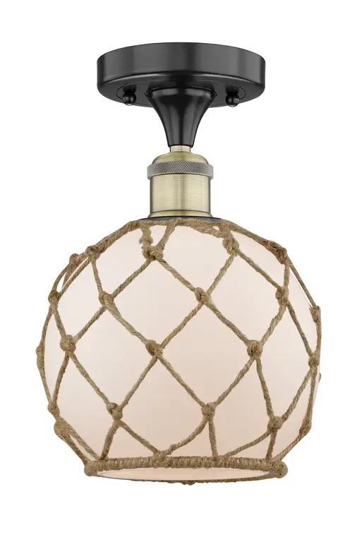 Farmhouse Rope 1 8" Semi-Flush Mount Black Antique Brass