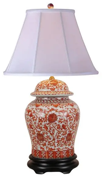 Floral Orange Temple Jar Porcelain Lamp