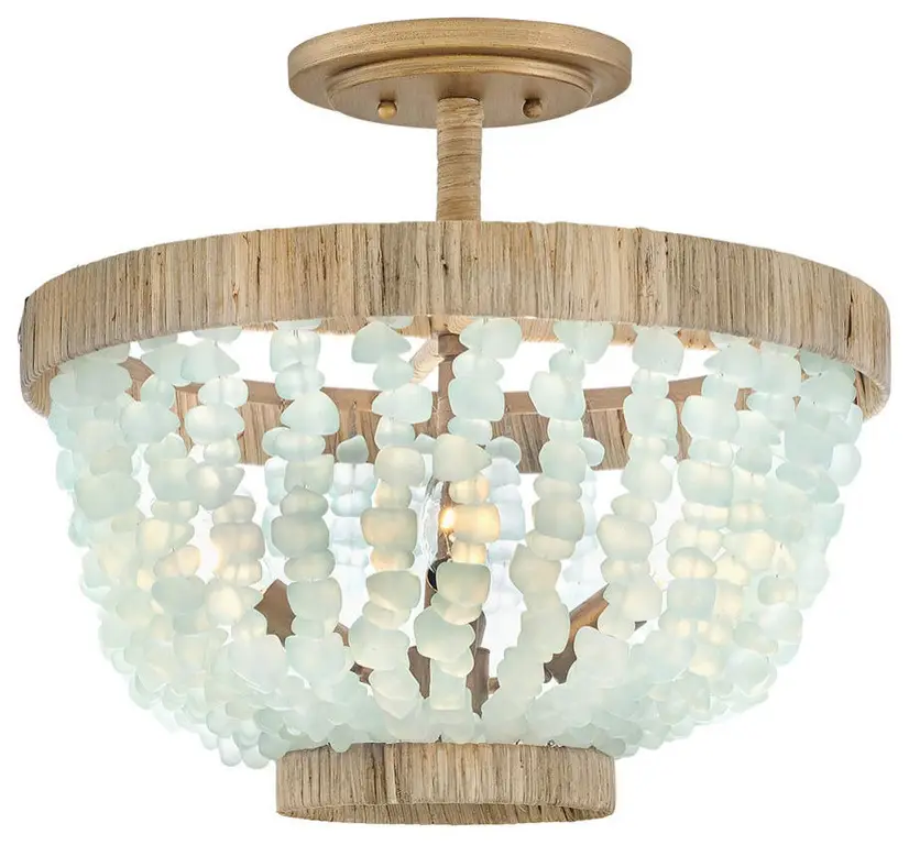 Fredrick Ramond Dune Medium Semi-Flush Mount, Burnished Gold With Blue Sea Glass
