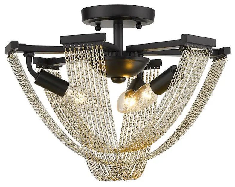 Golden Samba 3-Light Semi-Flush Mount, Black/Chain Strands, 1896-3SFBLK-CHN