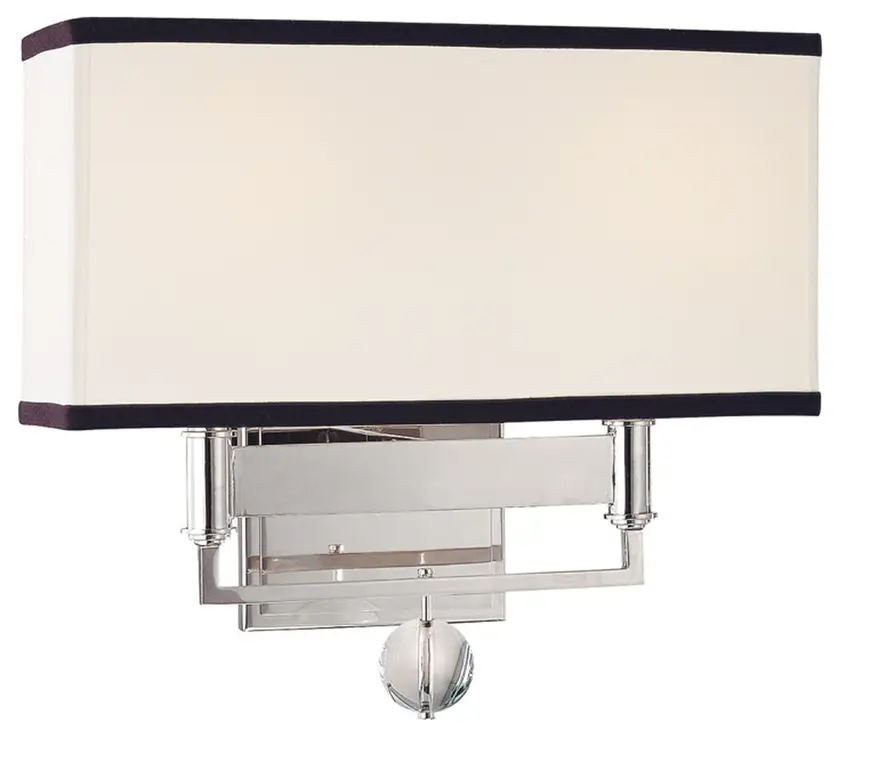 Gresham Park 2-Light Wall Sconce With Black Trim On Shade, Polished Nickel