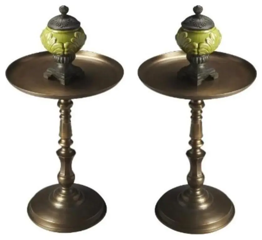 Home Square Round Aluminum Pedestal Table in Bronze - Set of 2
