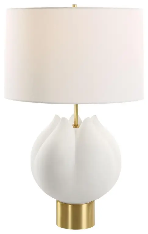 In Bloom 1 Light Table Lamp, Chalk White and Antiqued Brass