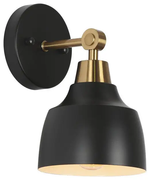 LALUZ 1-Light Modern Dimmable Black and Gold Metal Armed Wall Sconce