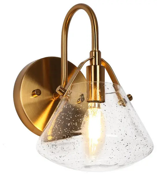 LALUZ 1-Light Modern Dimmable Gold with Seeded Glass Armed Wall Sconce