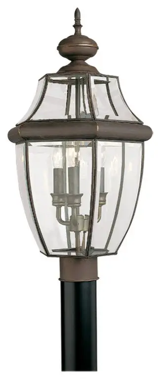 Lancaster Three Light Outdoor Post Lantern in Antique Bronze