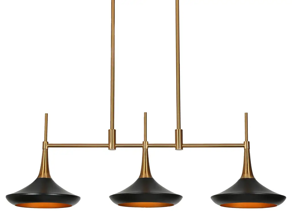 LNC Pheme 3-Light Matte Black and Polished Gold Modern Island Pendant Light