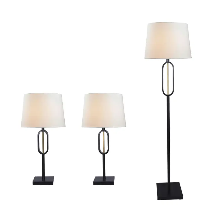 Metal, Set of 3, 25/62"H, Top Oval Accent Lamps, Black/Gld