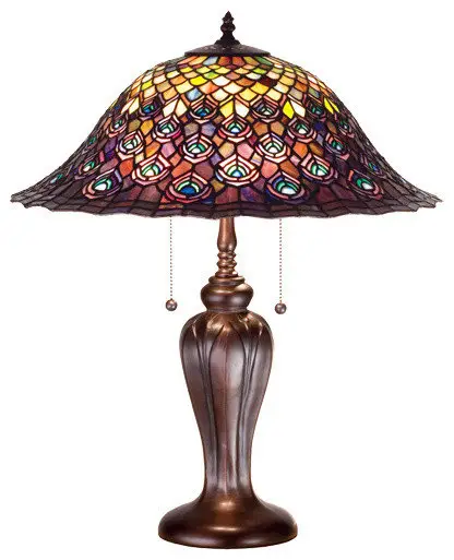 Meyda lighting 26666 25"H Tiffany Peacock Feather Table Lamp