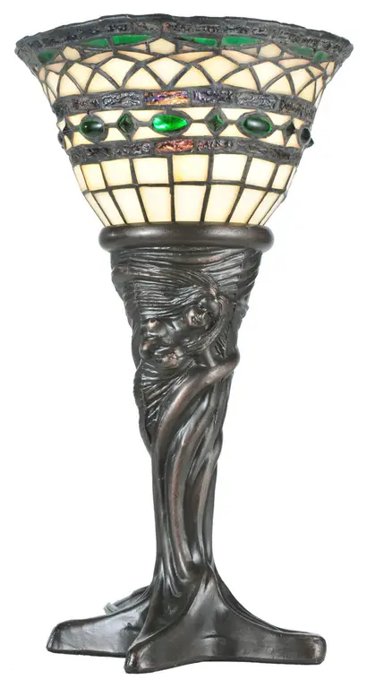 Meyda Tiffany 108936 14" H Tiffany Roman Mini Lamp - Beige Green