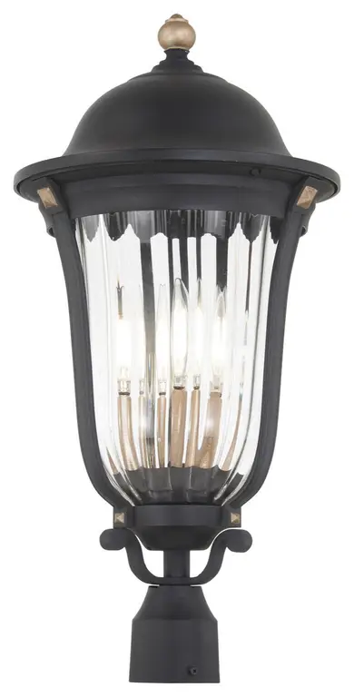 Minka Lavery Peale Street 4 Light Outdoor Post Mount, Sand Coal / Vermeil Gold