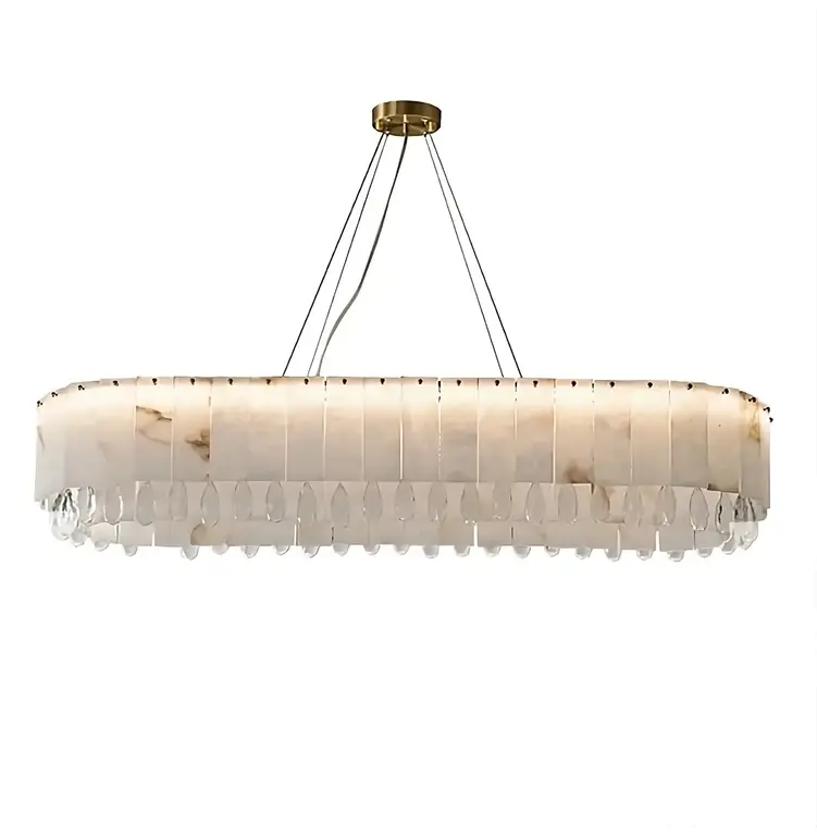 Natural Marble & Crystal Dining Room Chandelier, 47"