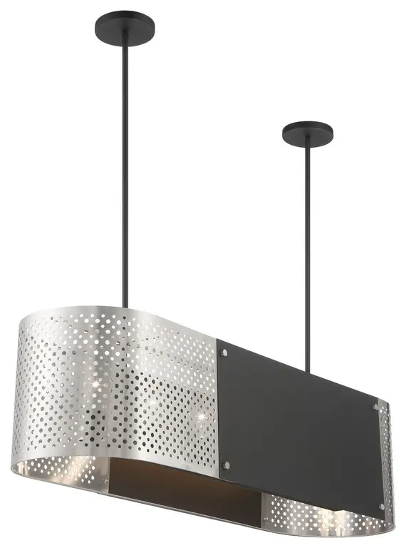 Noho Six Light Island Pendant in Brushed Nickel W/ Sand Coal