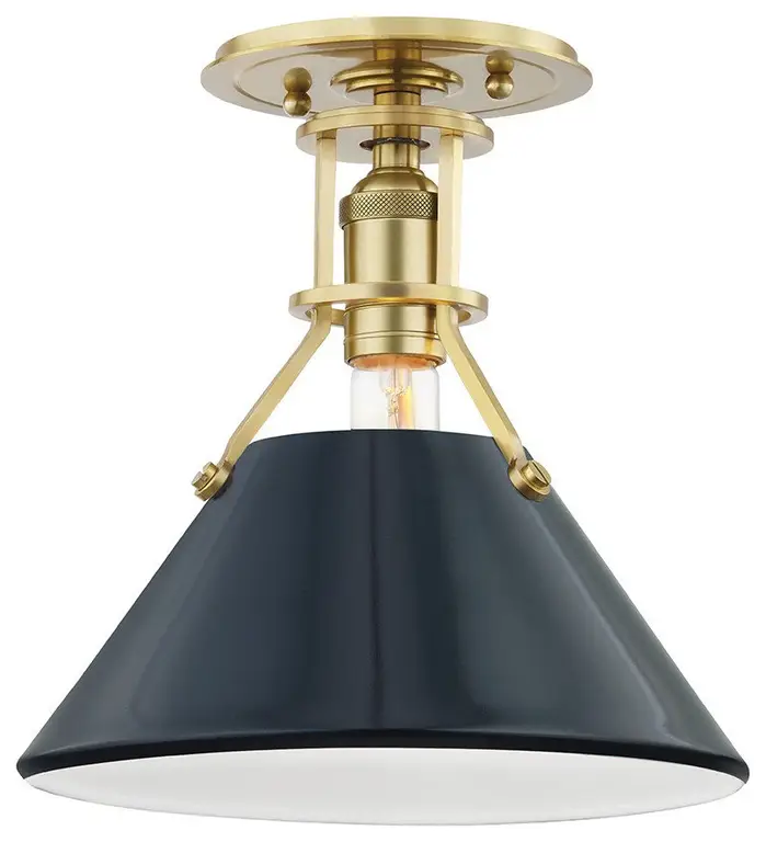 Painted No.2 One Light Semi Flush Mount, Aged Brass/Darkest Blue