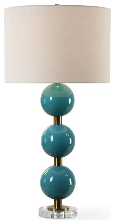 Palawan 1 Light Table Lamp, Crackled Turquoise Blue Glaze and Antique Brass