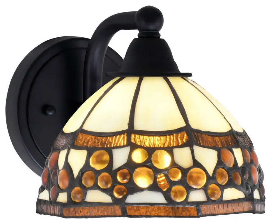 Paramount 1-Light Wall Sconce, Matte Black, 7" Roman Jewel Art Glass